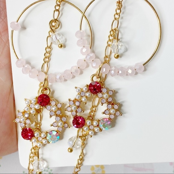 Floral Wreath Long Delicate Gold Drop Earrings - Picture 5 of 6